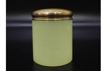 戦前 当時物 ウランガラス 上品な佇まいの小物入れ&灰皿セット(蓋物、アシュトレイ、和ガラス、硝子瓶)(R-082861)