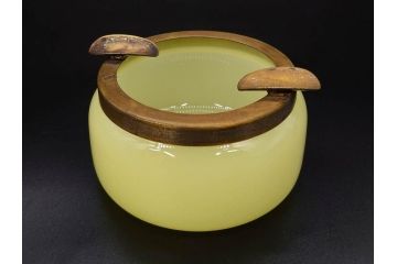戦前 当時物 ウランガラス 上品な佇まいの小物入れ&灰皿セット(蓋物、アシュトレイ、和ガラス、硝子瓶)(R-082861)