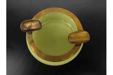 戦前 当時物 ウランガラス 上品な佇まいの小物入れ&灰皿セット(蓋物、アシュトレイ、和ガラス、硝子瓶)(R-082861)