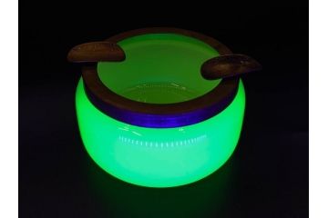 戦前 当時物 ウランガラス 上品な佇まいの小物入れ&灰皿セット(蓋物、アシュトレイ、和ガラス、硝子瓶)(R-082861)