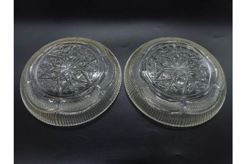 明治〜大正期　プレスガラス　細かな装飾が美しいガラス皿9枚セット(中皿、小皿、器、深皿、硝子、和ガラス)(R-082862)