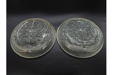 明治〜大正期　プレスガラス　細かな装飾が美しいガラス皿9枚セット(中皿、小皿、器、深皿、硝子、和ガラス)(R-082862)