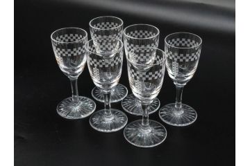 帝国ホテル　フランク・ロイド・ライト　気品あふれるグラス6客セット(市松模様、リキュール、ショット、酒器、酒杯、ガラス、硝子、外箱付)(R-082863)