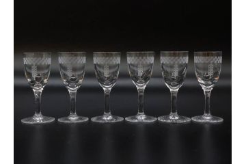 帝国ホテル　フランク・ロイド・ライト　気品あふれるグラス6客セット(市松模様、リキュール、ショット、酒器、酒杯、ガラス、硝子、外箱付)(R-082863)