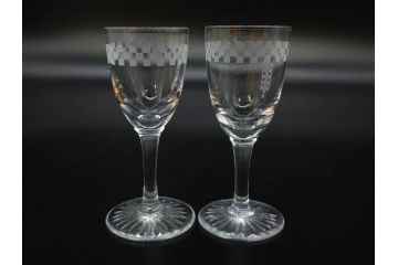 帝国ホテル　フランク・ロイド・ライト　気品あふれるグラス6客セット(市松模様、リキュール、ショット、酒器、酒杯、ガラス、硝子、外箱付)(R-082863)