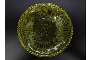 明治〜大正期　プレスガラス　ポンド皿6枚セット(格言皿、SMALL GAINS、BRING RICHESIN、A GOOD NAME IS BETTER THAN RICHES、ガラス、硝子、小皿、レース、和ガラス)(R-082864)