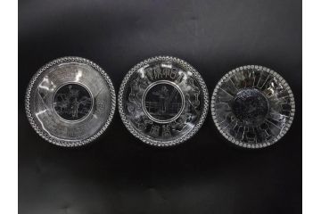 日独伊三国同盟記念　君が代　大日本海軍　万歳　大日本帝国戦捷紀念　ガラス皿3枚&コースターセット(日露戦争、桜文、戦勝記念皿、小皿、和ガラス、硝子)(R-082866)