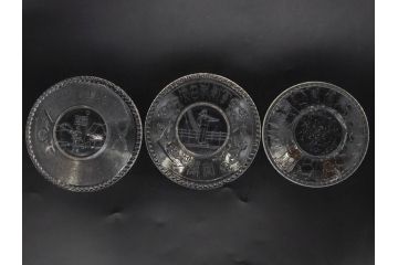 日独伊三国同盟記念　君が代　大日本海軍　万歳　大日本帝国戦捷紀念　ガラス皿3枚&コースターセット(日露戦争、桜文、戦勝記念皿、小皿、和ガラス、硝子)(R-082866)