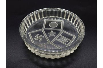 日独伊三国同盟記念　君が代　大日本海軍　万歳　大日本帝国戦捷紀念　ガラス皿3枚&コースターセット(日露戦争、桜文、戦勝記念皿、小皿、和ガラス、硝子)(R-082866)