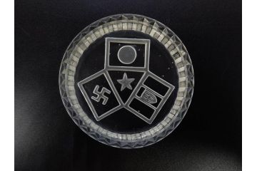 日独伊三国同盟記念　君が代　大日本海軍　万歳　大日本帝国戦捷紀念　ガラス皿3枚&コースターセット(日露戦争、桜文、戦勝記念皿、小皿、和ガラス、硝子)(R-082866)