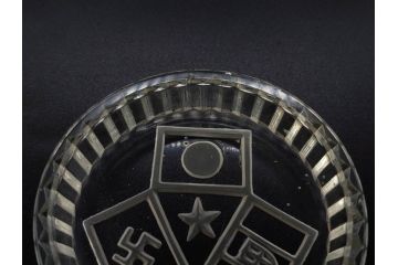 日独伊三国同盟記念　君が代　大日本海軍　万歳　大日本帝国戦捷紀念　ガラス皿3枚&コースターセット(日露戦争、桜文、戦勝記念皿、小皿、和ガラス、硝子)(R-082866)