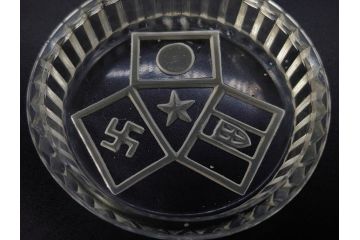 日独伊三国同盟記念　君が代　大日本海軍　万歳　大日本帝国戦捷紀念　ガラス皿3枚&コースターセット(日露戦争、桜文、戦勝記念皿、小皿、和ガラス、硝子)(R-082866)