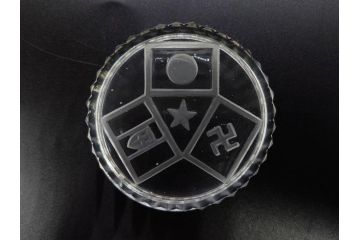 日独伊三国同盟記念　君が代　大日本海軍　万歳　大日本帝国戦捷紀念　ガラス皿3枚&コースターセット(日露戦争、桜文、戦勝記念皿、小皿、和ガラス、硝子)(R-082866)