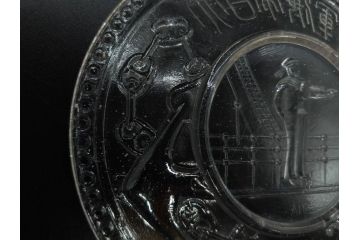 日独伊三国同盟記念　君が代　大日本海軍　万歳　大日本帝国戦捷紀念　ガラス皿3枚&コースターセット(日露戦争、桜文、戦勝記念皿、小皿、和ガラス、硝子)(R-082866)