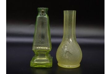 大正〜昭和初期　ウランガラス　バレリーナ　レトロな雰囲気漂うガラス瓶2点セット(一輪挿し、花瓶、花生、花入、花器、硝子、和ガラス)(R-082867)