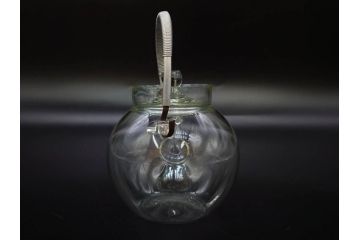 戦前　当時物　切子　剣先　ガラス　風情のある急須&グラス2客セット(コップ、色被せ、青、ポット、硝子、和ガラス)(R-082868)