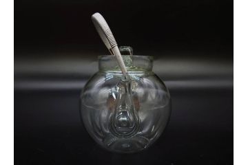 戦前　当時物　切子　剣先　ガラス　風情のある急須&グラス2客セット(コップ、色被せ、青、ポット、硝子、和ガラス)(R-082868)
