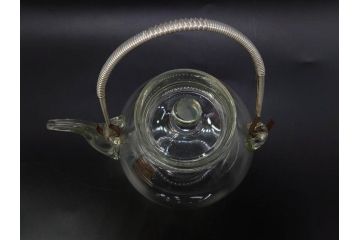 戦前　当時物　切子　剣先　ガラス　風情のある急須&グラス2客セット(コップ、色被せ、青、ポット、硝子、和ガラス)(R-082868)