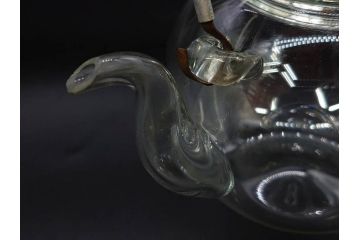 戦前　当時物　切子　剣先　ガラス　風情のある急須&グラス2客セット(コップ、色被せ、青、ポット、硝子、和ガラス)(R-082868)