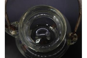 戦前　当時物　切子　剣先　ガラス　風情のある急須&グラス2客セット(コップ、色被せ、青、ポット、硝子、和ガラス)(R-082868)