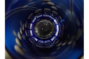戦前　当時物　切子　剣先　ガラス　風情のある急須&グラス2客セット(コップ、色被せ、青、ポット、硝子、和ガラス)(R-082868)