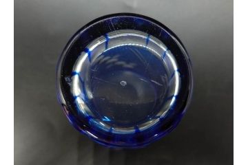 戦前　当時物　切子　剣先　ガラス　風情のある急須&グラス2客セット(コップ、色被せ、青、ポット、硝子、和ガラス)(R-082868)