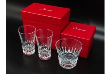 フランス　Baccarat　バカラ　ティアラ　イヤータンブラー2021　グローリア　見事なカットが煌めくグラス3客セット(コップ、シャンパン、ハイボール、フルレッドクリスタルガラス、共箱付)(R-082869)