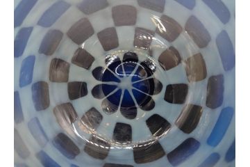 アンティーク　大正期　碗型　乳白市松模様　手作りの温かみを感じる氷コップ(グラス、硝子、和ガラス)(R-082871)