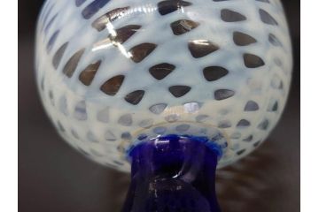 大正期　碗型　乳白　鱗文　青脚　レトロな味わい深い氷コップ(碗形、グラス、硝子、和ガラス)(R-082872)