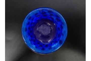 大正期　碗型　乳白　鱗文　青脚　レトロな味わい深い氷コップ(碗形、グラス、硝子、和ガラス)(R-082872)
