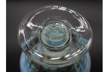 大正期　ラッパ型　型吹き　乳白ぼかし　格子文様　赤縁のアクセントに惹かれる氷コップ(グラス、硝子、和ガラス)(R-082873)