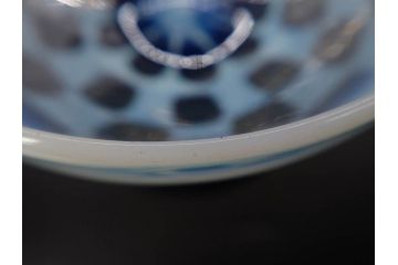 大正期　碗型　乳白　市松模様　エナメル脚　個性的なデザインが魅力の氷コップ(グラス、硝子、和ガラス)(R-082874)