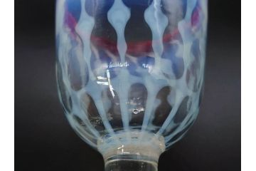 大正期　棗型(なつめ型)　赤縁　玉垂れ文　乳白　上品な佇まいの氷コップ(グラス、硝子、和ガラス)(R-082881)