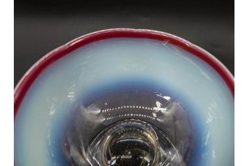 大正期　碗型　乳白ぼかし　赤縁　輪花　エナメル脚　柔らかい色合いに惹かれる氷コップ2客セット(グラス、硝子、和ガラス)(R-082882)