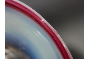 大正期　碗型　乳白ぼかし　赤縁　輪花　エナメル脚　柔らかい色合いに惹かれる氷コップ2客セット(グラス、硝子、和ガラス)(R-082882)