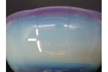 大正期　碗型　乳白ぼかし　赤縁　輪花　エナメル脚　柔らかい色合いに惹かれる氷コップ2客セット(グラス、硝子、和ガラス)(R-082882)