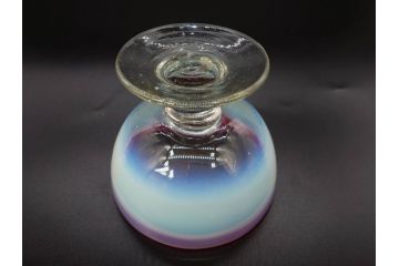大正期　碗型　乳白ぼかし　赤縁　輪花　エナメル脚　柔らかい色合いに惹かれる氷コップ2客セット(グラス、硝子、和ガラス)(R-082882)