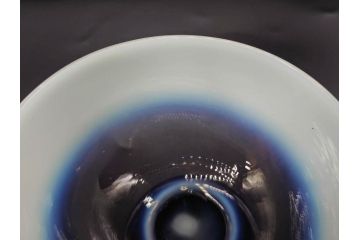 大正期　碗型　乳白ぼかし　赤縁　輪花　エナメル脚　柔らかい色合いに惹かれる氷コップ2客セット(グラス、硝子、和ガラス)(R-082882)