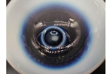 大正期　碗型　乳白ぼかし　赤縁　輪花　エナメル脚　柔らかい色合いに惹かれる氷コップ2客セット(グラス、硝子、和ガラス)(R-082882)