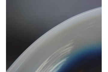 大正期　碗型　乳白ぼかし　赤縁　輪花　エナメル脚　柔らかい色合いに惹かれる氷コップ2客セット(グラス、硝子、和ガラス)(R-082882)