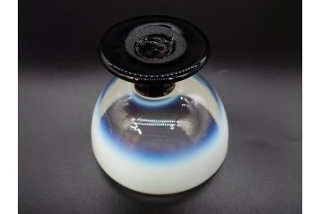 大正期　碗型　乳白ぼかし　赤縁　輪花　エナメル脚　柔らかい色合いに惹かれる氷コップ2客セット(グラス、硝子、和ガラス)(R-082882)