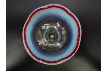 大正期　碗型　乳白ぼかし　輪花　赤縁　青縁　お部屋をノスタルジックに演出する氷コップ3点セット(碗形、グラス、硝子、和ガラス)(R-082883)