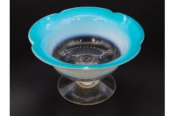 大正期　碗型　乳白ぼかし　輪花　赤縁　青縁　お部屋をノスタルジックに演出する氷コップ3点セット(碗形、グラス、硝子、和ガラス)(R-082883)