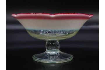 大正期　碗型　乳白ぼかし　輪花　赤縁　青縁　お部屋をノスタルジックに演出する氷コップ3点セット(碗形、グラス、硝子、和ガラス)(R-082883)