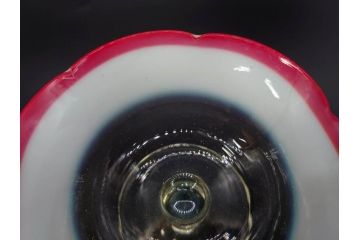 大正期　碗型　乳白ぼかし　輪花　赤縁　青縁　お部屋をノスタルジックに演出する氷コップ3点セット(碗形、グラス、硝子、和ガラス)(R-082883)