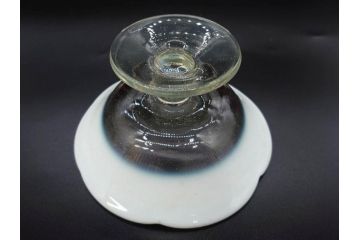 大正期　碗型　乳白ぼかし　輪花　赤縁　青縁　お部屋をノスタルジックに演出する氷コップ3点セット(碗形、グラス、硝子、和ガラス)(R-082883)