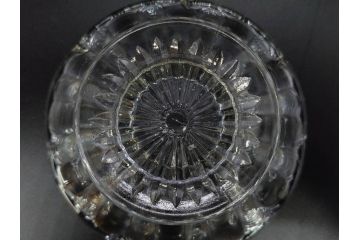 大正〜昭和初期　碗型　プレスガラス　輪花　優美なデザインが目を引く氷コップ3客セット(K.Y刻印、アイスクリームコップ、デザートカップ、グラス、硝子、和ガラス)(R-082884)