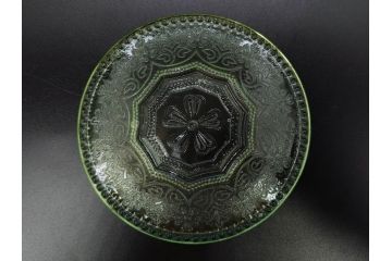 ウランガラス　プレスガラス　レース　食卓を爽やかに彩るガラス皿8枚セット(松葉、松の実、野球、硝子、中皿、小皿)(R-082887)