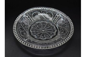 ウランガラス　プレスガラス　レース　食卓を爽やかに彩るガラス皿8枚セット(松葉、松の実、野球、硝子、中皿、小皿)(R-082887)