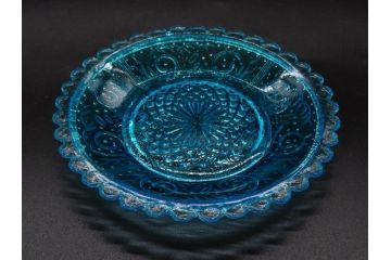 ウランガラス　プレスガラス　レース　食卓を爽やかに彩るガラス皿8枚セット(松葉、松の実、野球、硝子、中皿、小皿)(R-082887)